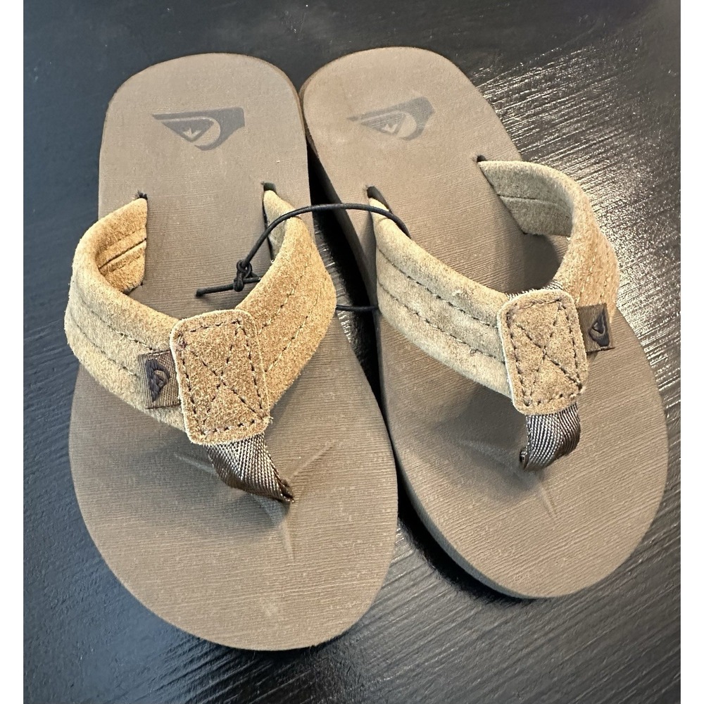 New Quiksilver Boy's Brown Carver Suede Fixed Strap Kids‎ Flip Flop - Size 12